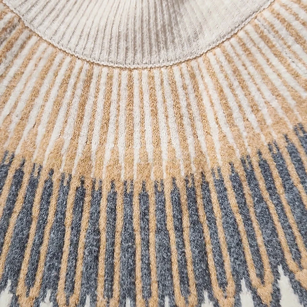 Loft Mock Neck Fair Isle Sweater Yellow Gray - Medium